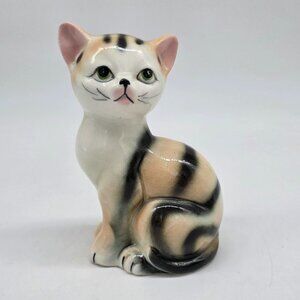 Vintage Nippon Yoko Boeki Ceramic Figurine Sitting Cat Green Eyes Japan